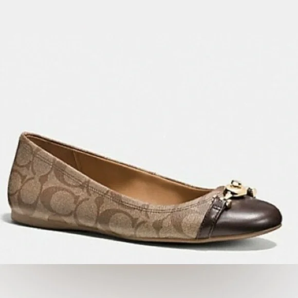 Coach Shoes Coach Womens Ballet Leila Flats Leather In Khaki